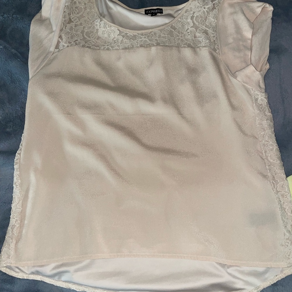 Satin beige blouse with lace back